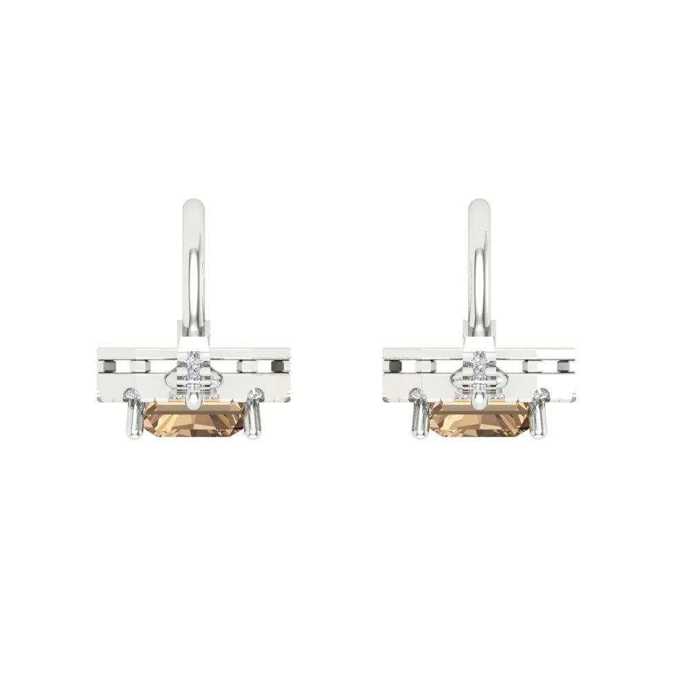 18K White Gold Emerald Cut Halo Drop Dangle Earrings U38258