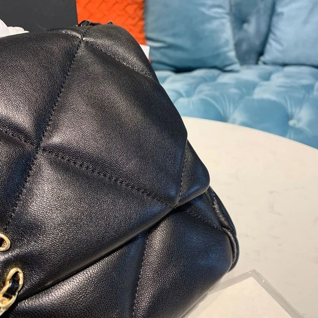 Black Goatskin Leather Flap Bag K5863