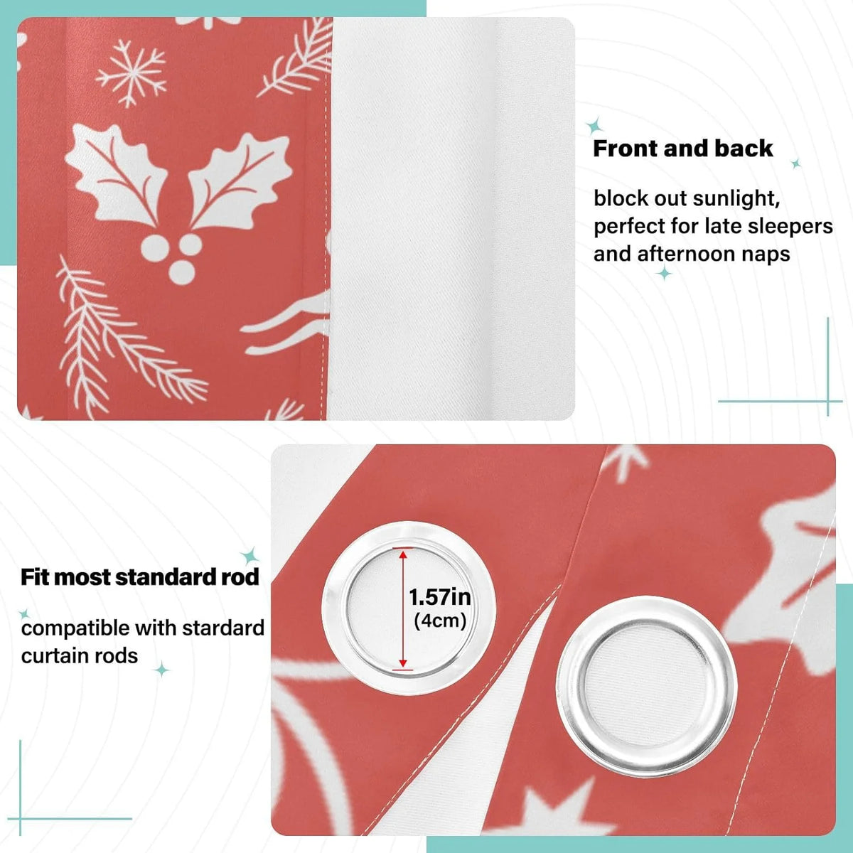 Black 84 Inch Length Christmas Reindeer Pattern Curtains P739108