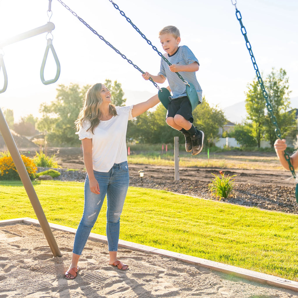 Kid's Metal Swing Set with 2 Belt Swings and Trapeze Bar D957