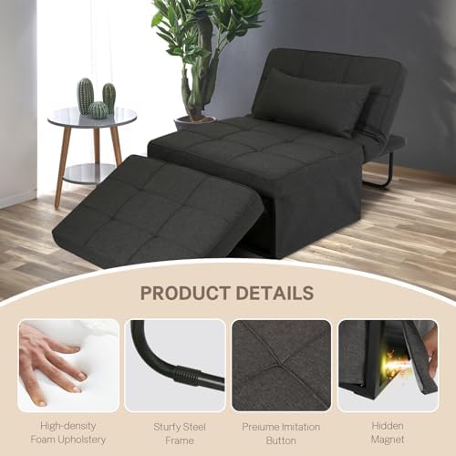 Beige Sleeper Chair Sofa Bed 4-in-1 Convertible Futon Chair Folding Ottoman with Adjustable Backrest 29" Width R639
