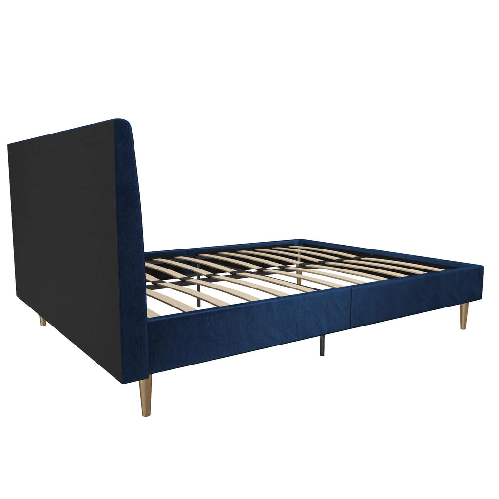 Queen Ivory Velvet Upholstered Bed with Headboard E842649