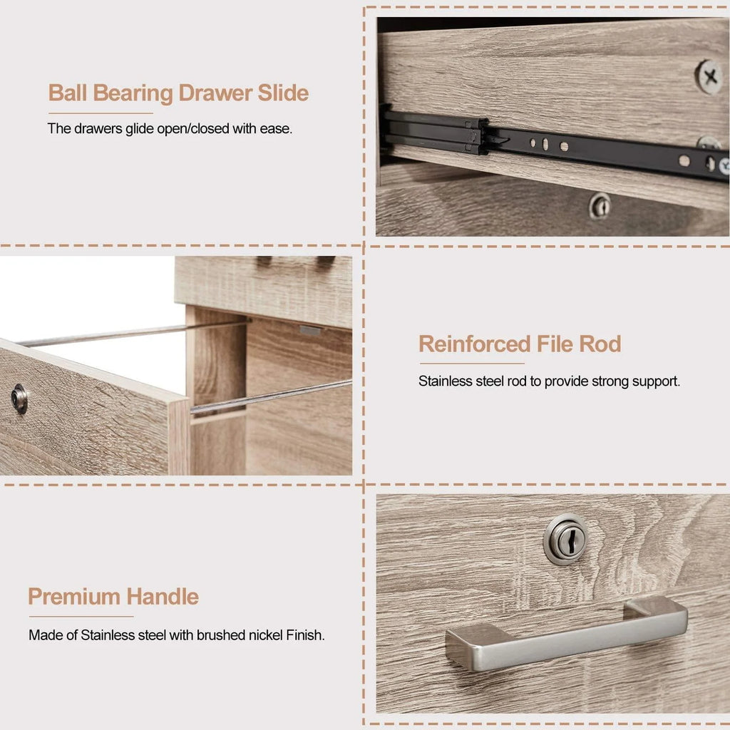 3 Drawer Rolling Wood File Cabinet with Lock S82837