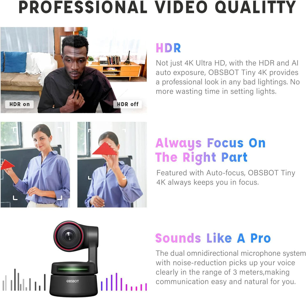 4K PTZ Webcam with Dual Omni-Directional Mic 4X Zoom H7406