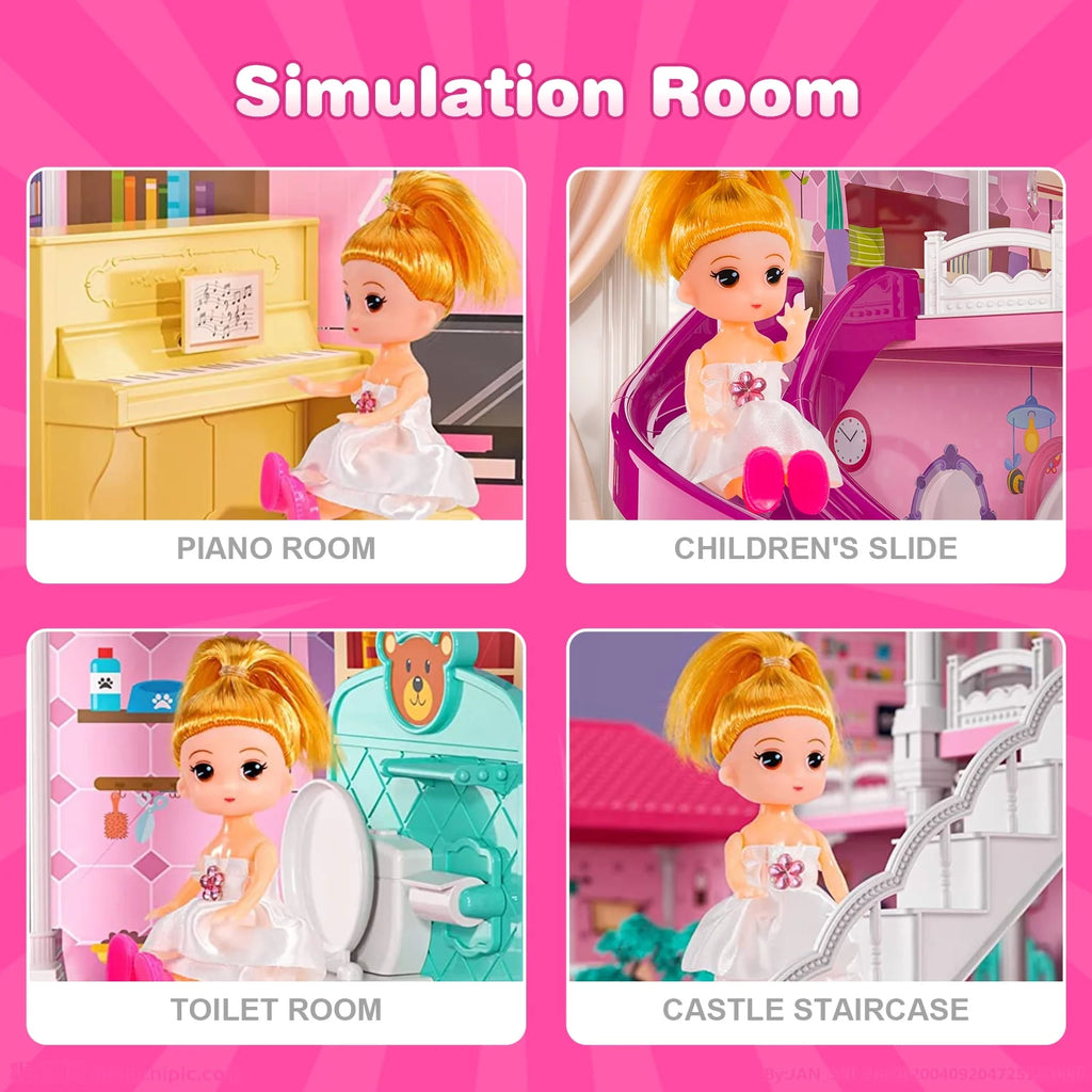 4-Story 12 Rooms Dollhouse with 2 Dolls X199