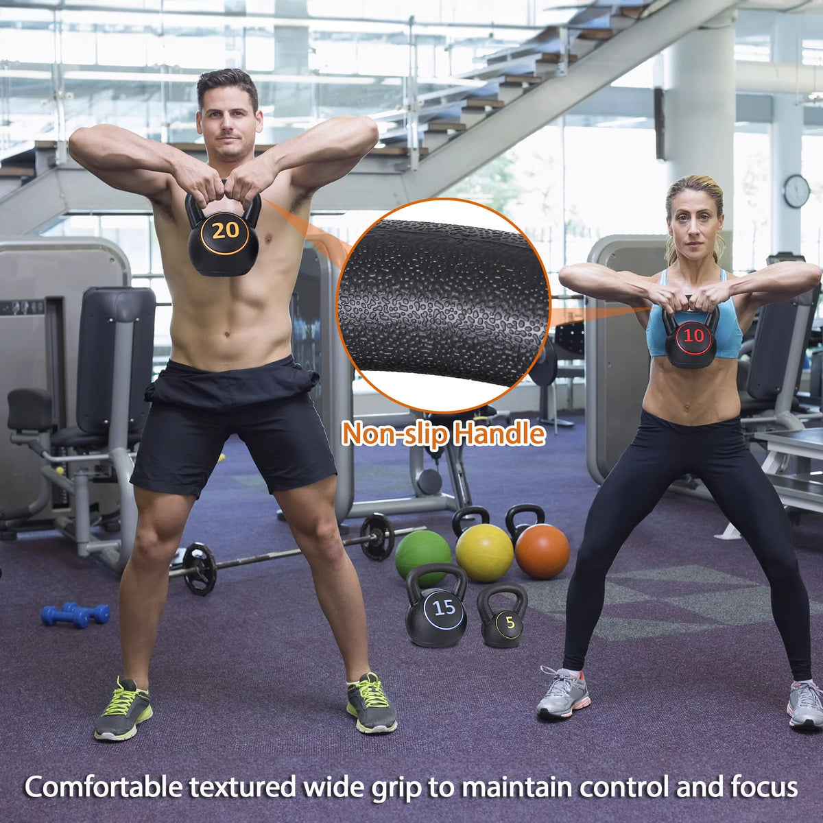 3 Piece 5lb 10lb 15lb Kettlebell Set with Storage Rack M4849