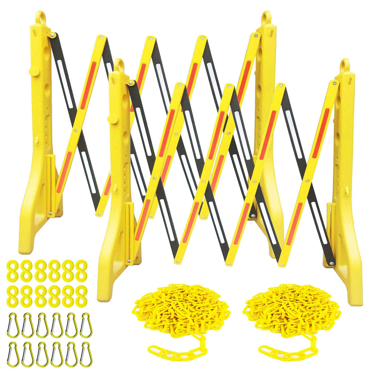 Expandable Mobile Barricade 2 Packs with 13 Feet Yellow Plastic Barrier Chain I6320