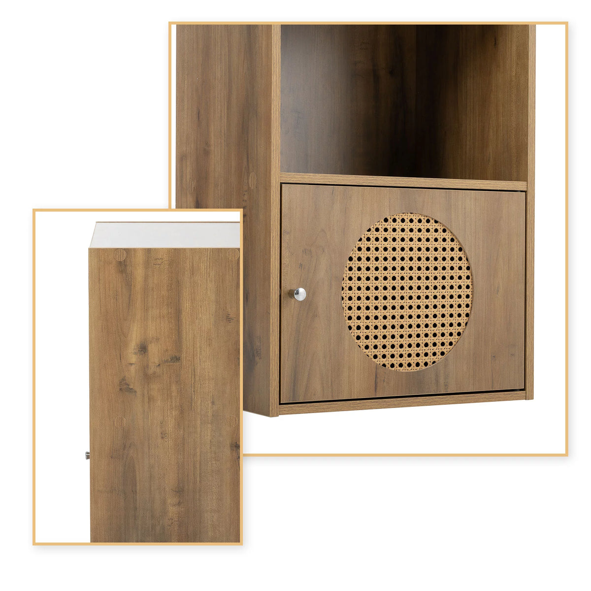 Antique Particle Board Two Layers Storage Cabinet with PE Rattan Door K380436