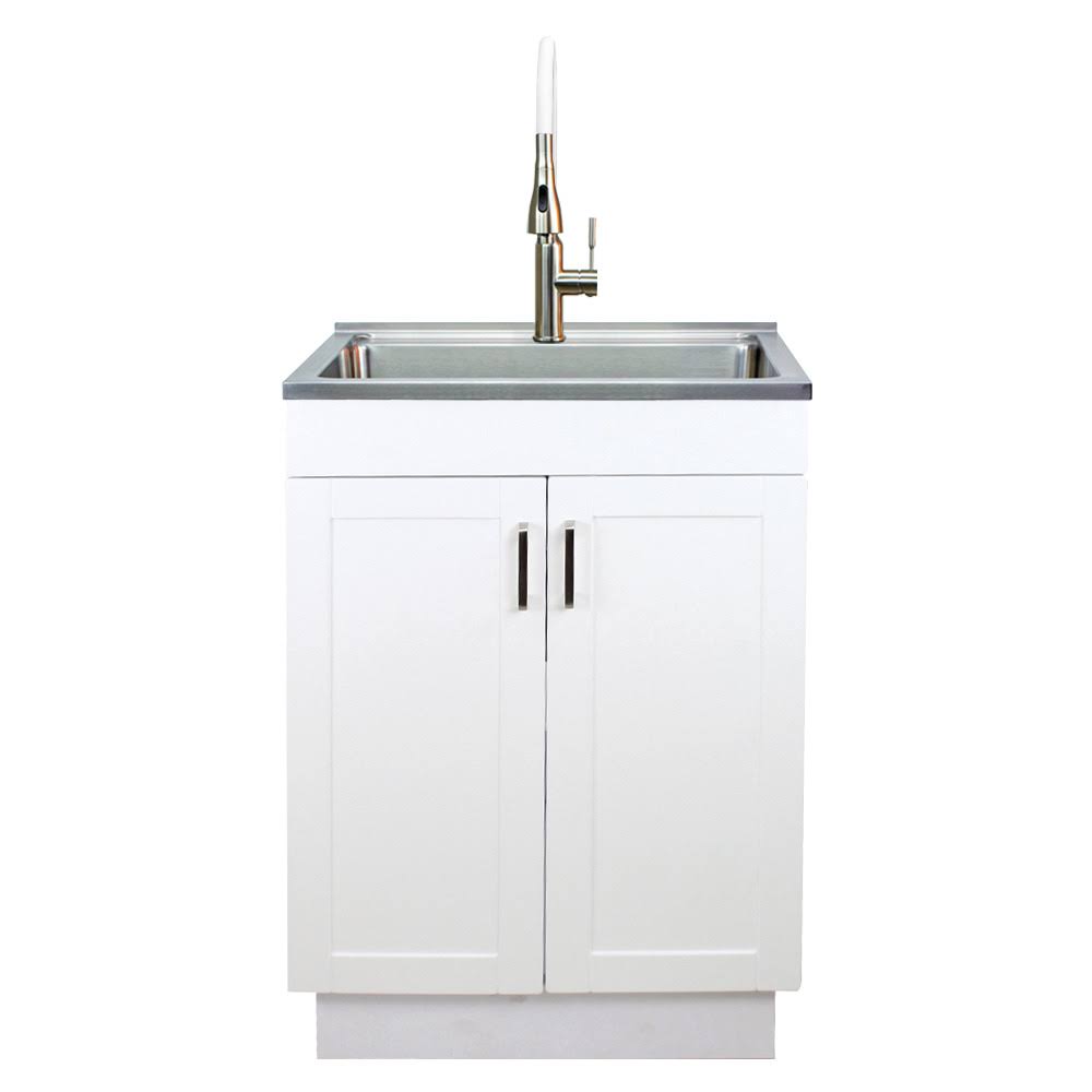 White 24-in Laundry Cabinet Sink with Stainless Steel Faucet and Basket Y1704