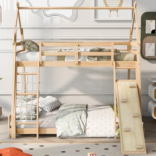 Gray Wooden Loft Bed with Removable Storage Shelves E9001