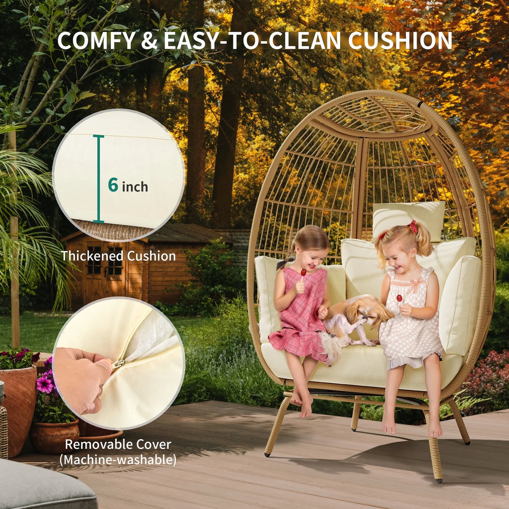 Oversized Beige Wicker Egg Chair V33869