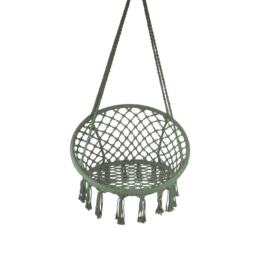 Macrame Outdoor Hammock Chair, Cotton Blend Olive Green, 47” L x 24” W, Capacity 250 lb. E544089