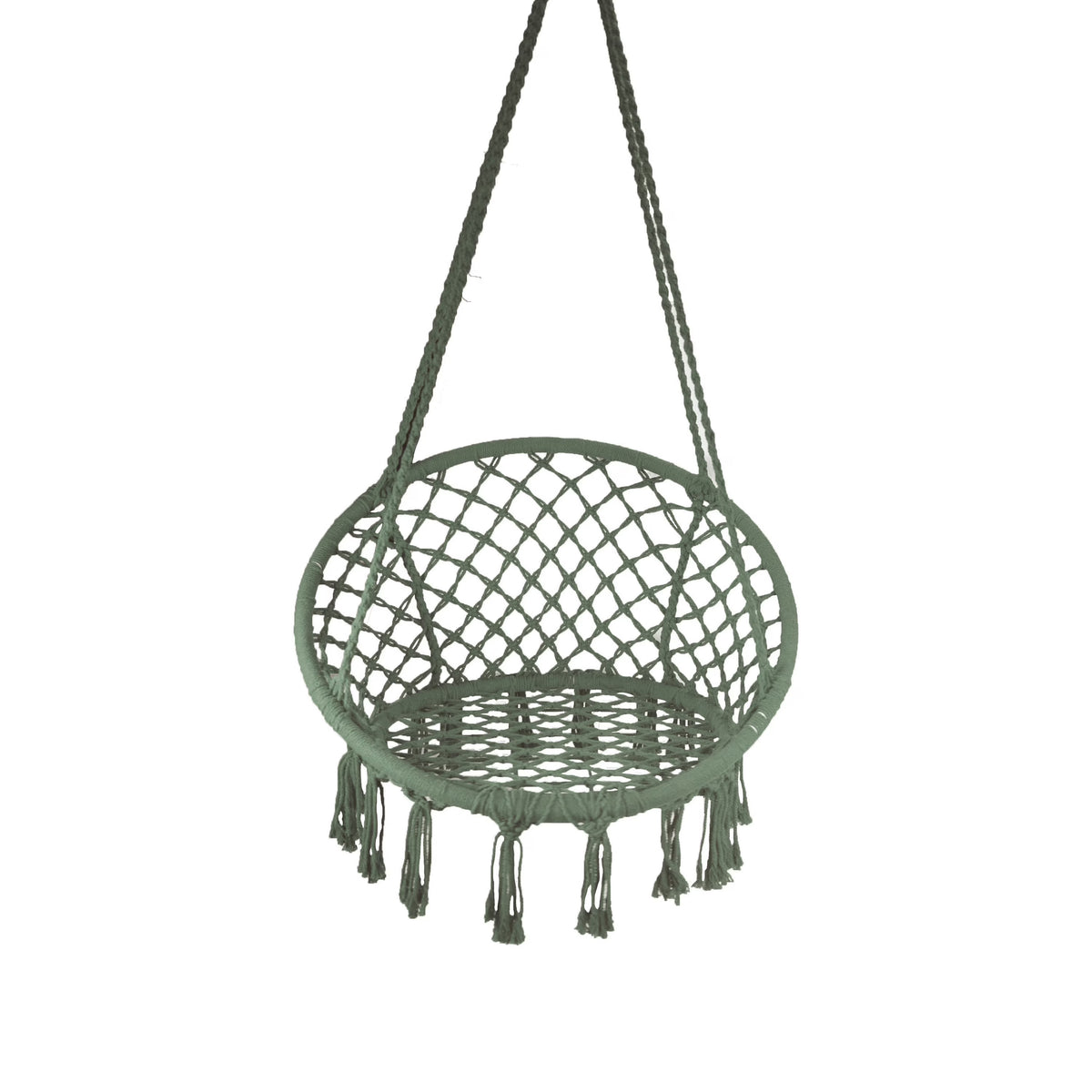 Macrame Outdoor Hammock Chair, Cotton Blend Olive Green, 47” L x 24” W, Capacity 250 lb. E544089