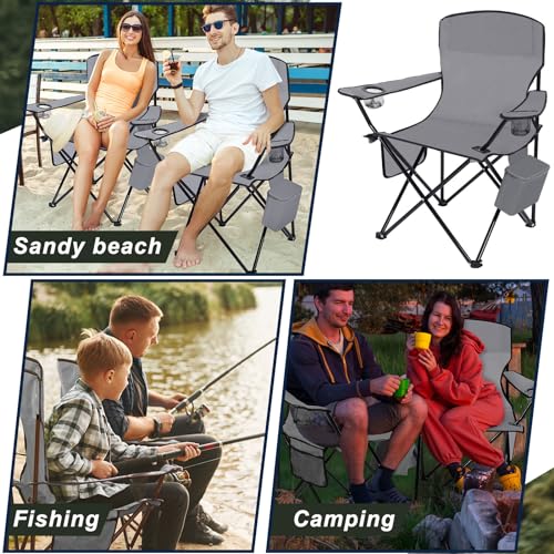 2 Pack Oversized Folding Camping Chair with Cooler Side Pocket Cup Holder Carry Bag (Blue) F449431