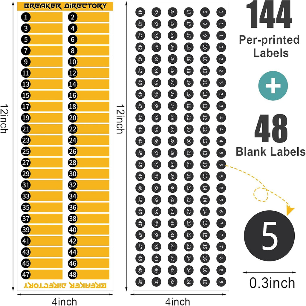 Circuit Breaker Panel Directory Label Sticker 144 Round Stickers Pack of 2 A4926