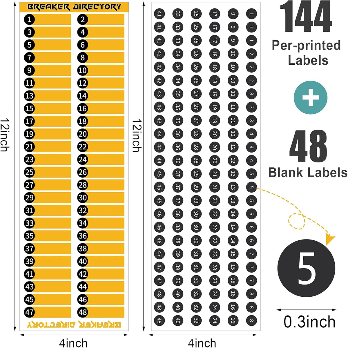 Circuit Breaker Panel Directory Label Sticker 144 Round Stickers Pack of 2 A4926
