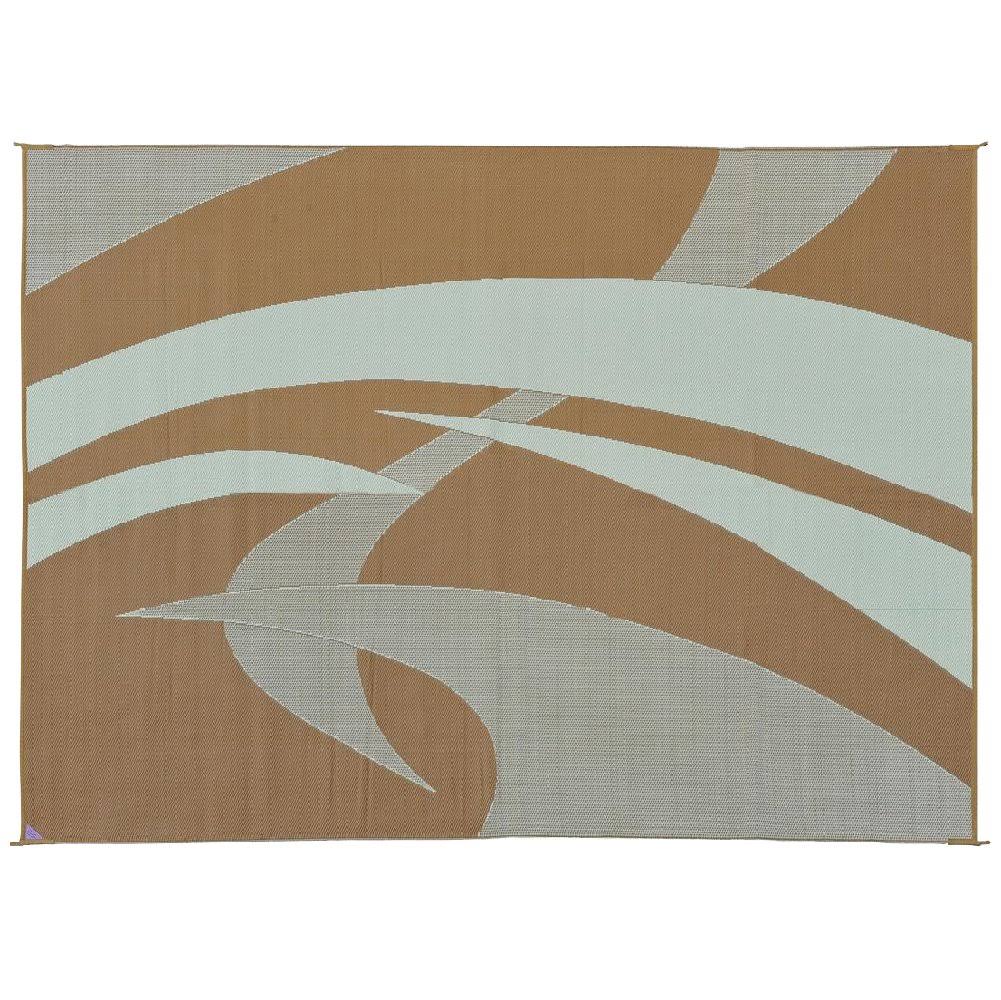 Reversible Outdoor Patio RV Camping Mat Swirl Brown Beige 9-Feet Q53059