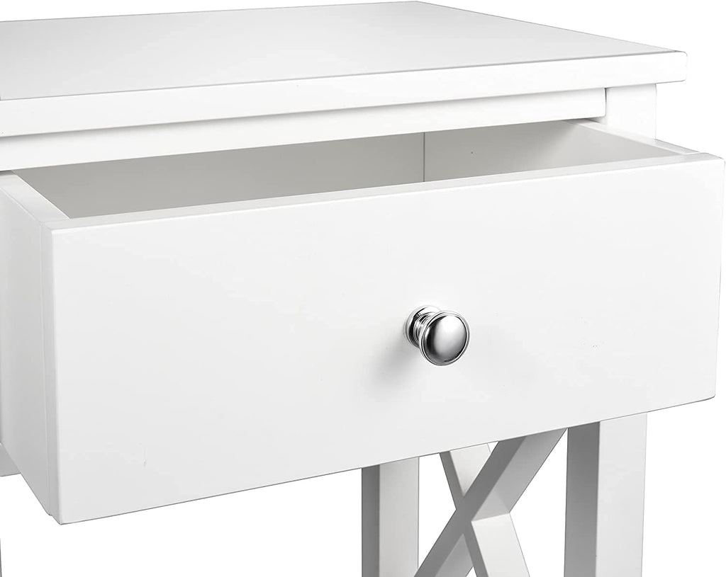 2 Pcs White Wooden Side End Table Night Stand with Bin Drawer T67862