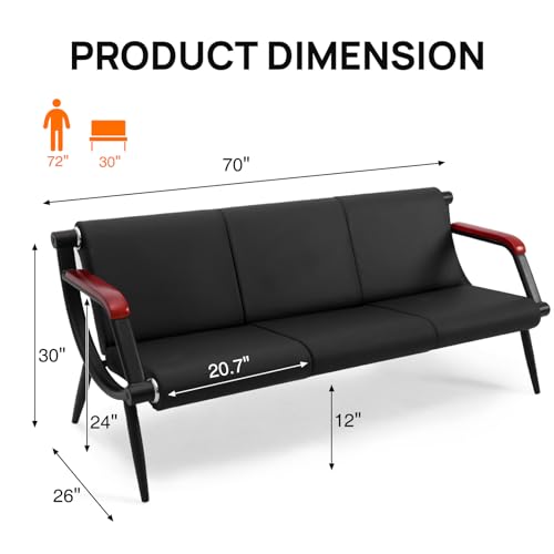 Black PU Leather Waiting Room Bench with Wooden Armrest K3359