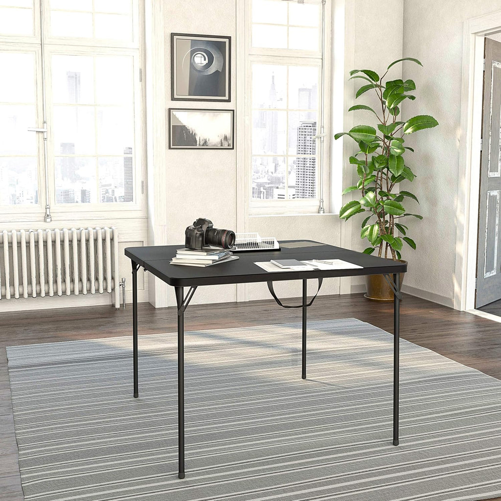Black Fold-in-Half Card Table with Handle P6843