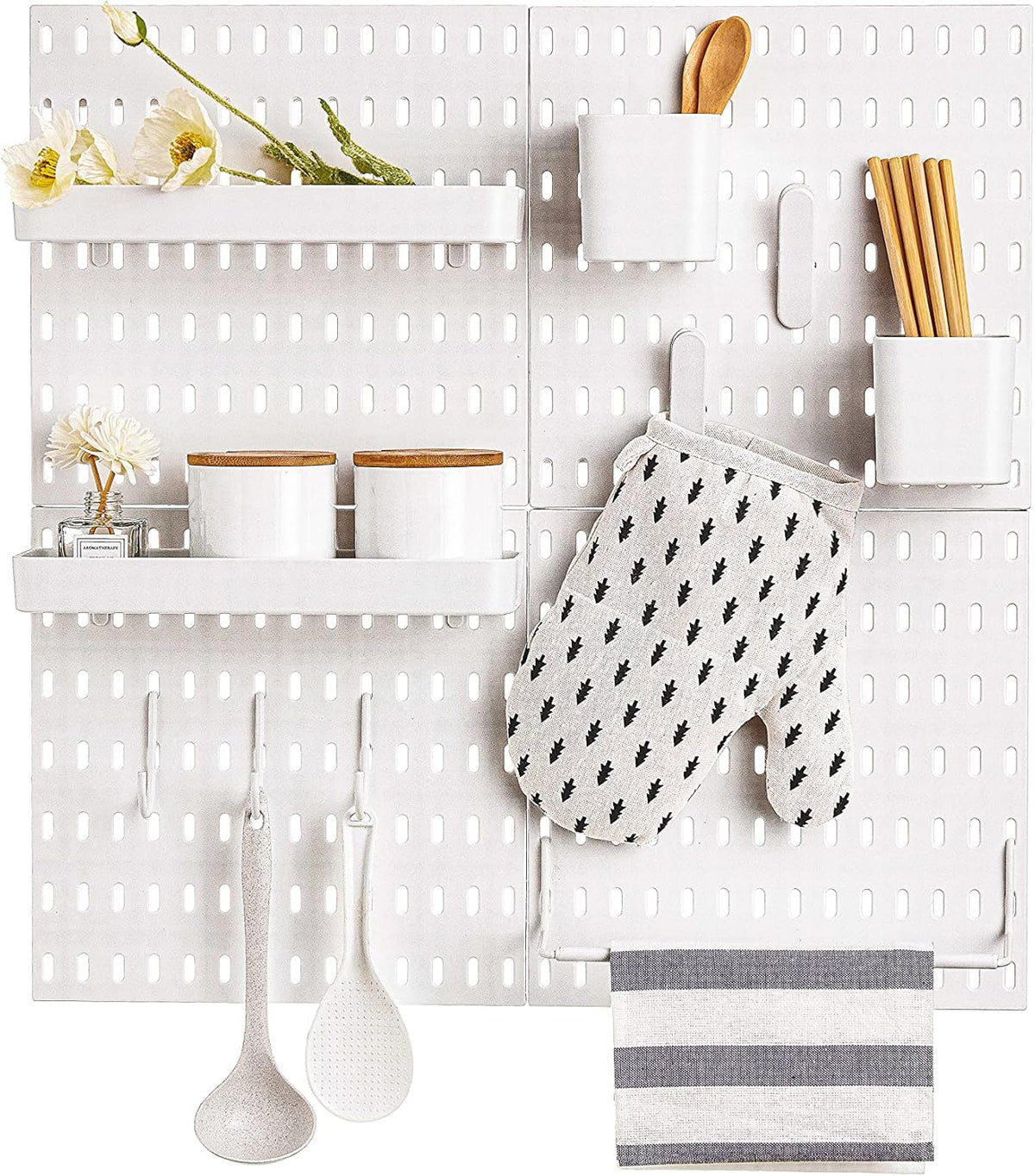 Pegboard Wall Organizer Kit 4 Boards 14 Piece Accessories 22x22 White Pack of 2 P31728