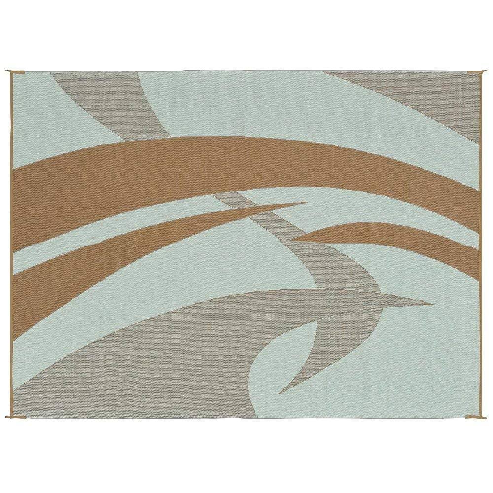 Reversible Outdoor Patio RV Camping Mat Swirl Brown Beige 9-Feet Q53059