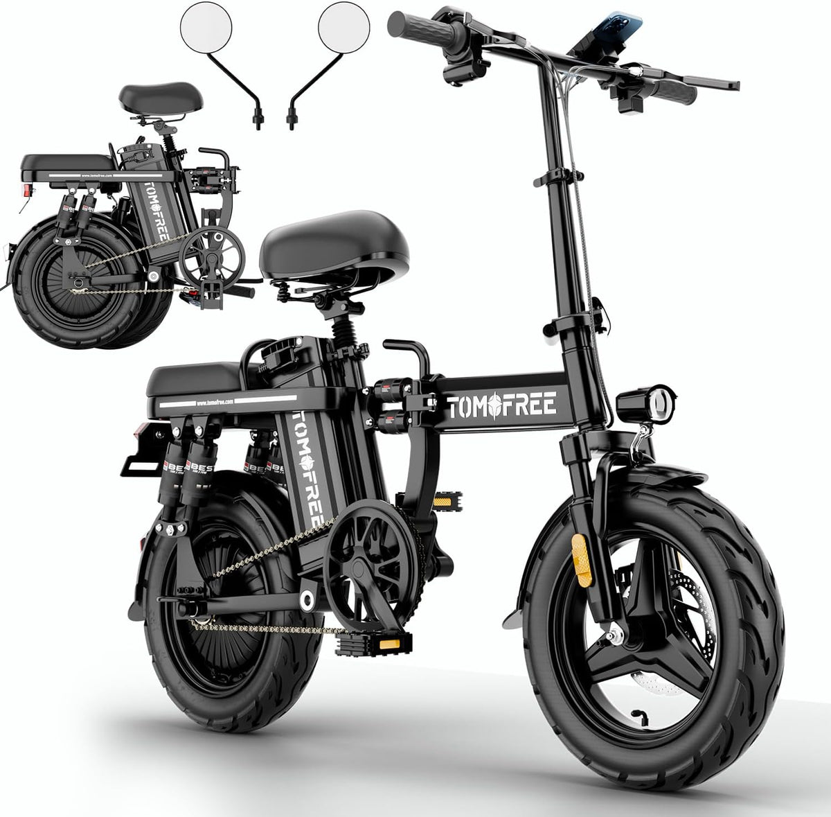 14" Folding Electric Commuting Bike with 1000W Brushless Motor, 48V 20Ah Removable Battery G647365