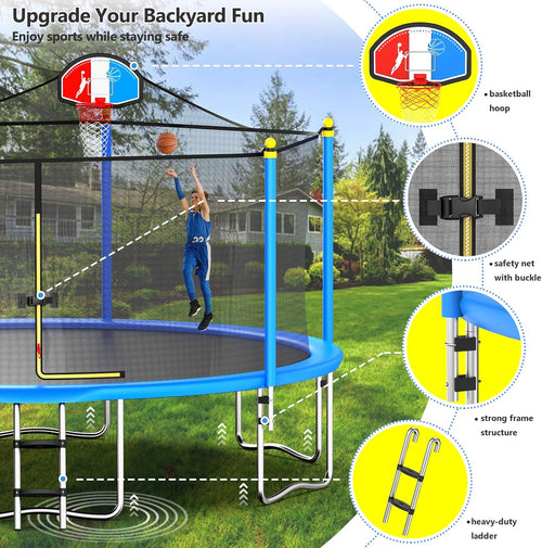 15FT Trampoline with Enclosure Net, Basketball Hoop and Ladder N2102