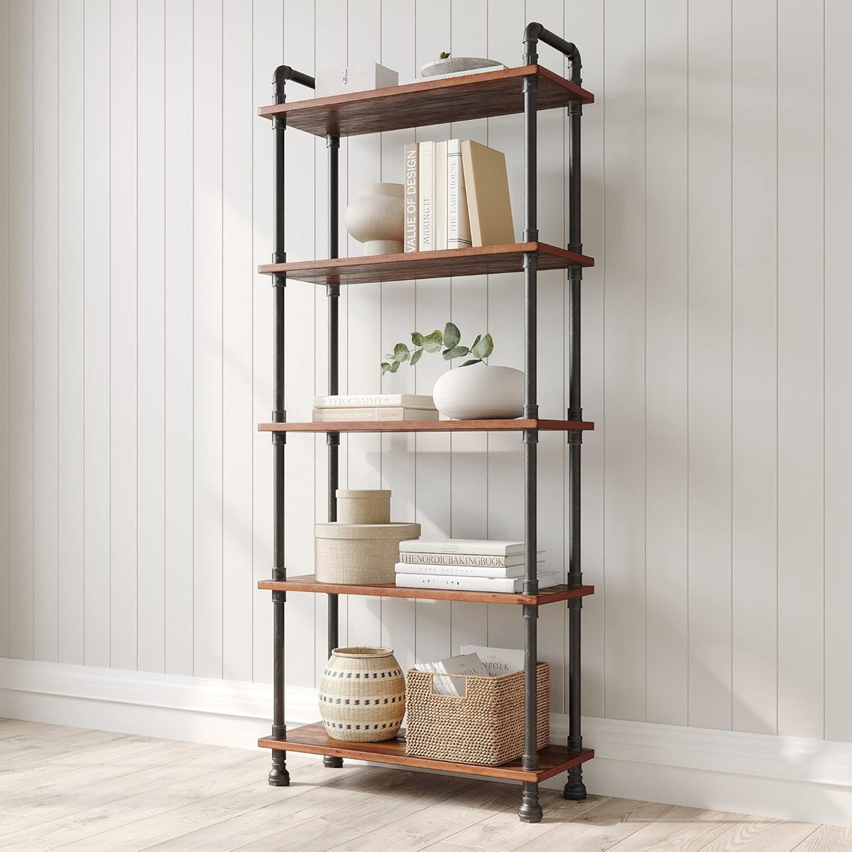 5-Tier Pine and Metal Etagere Bookcase U3891