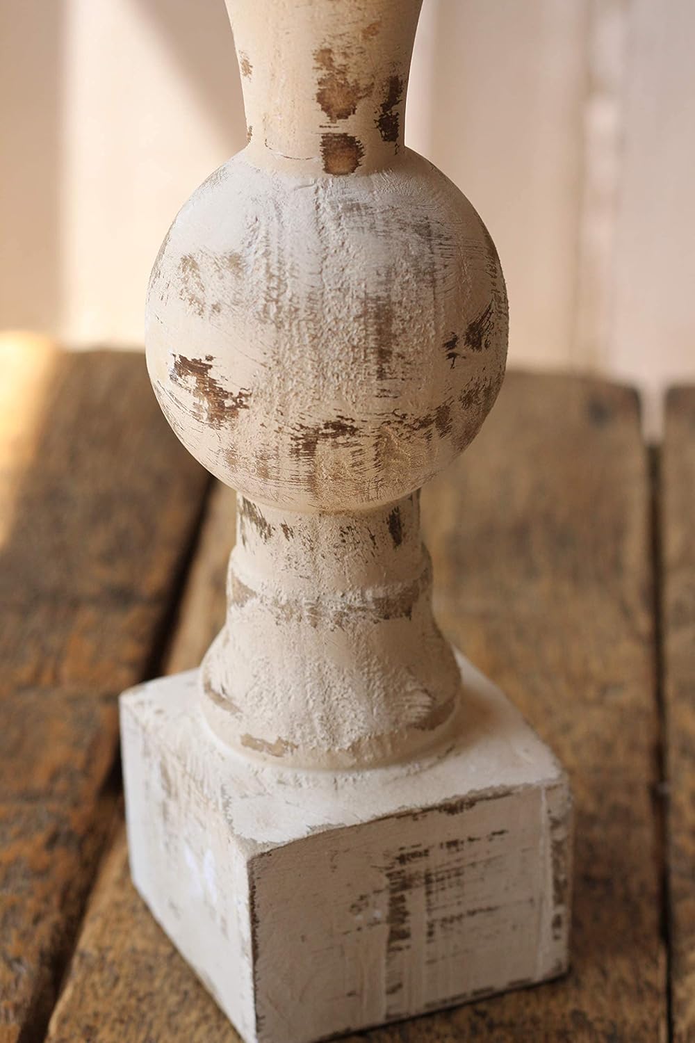 Antique White Wooden Candle Holders Set of 2 C994738