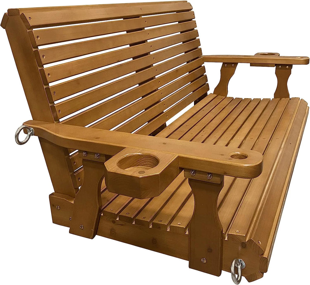 Brown 2 Seater Wooden Porch Swing with Cupholders A40590