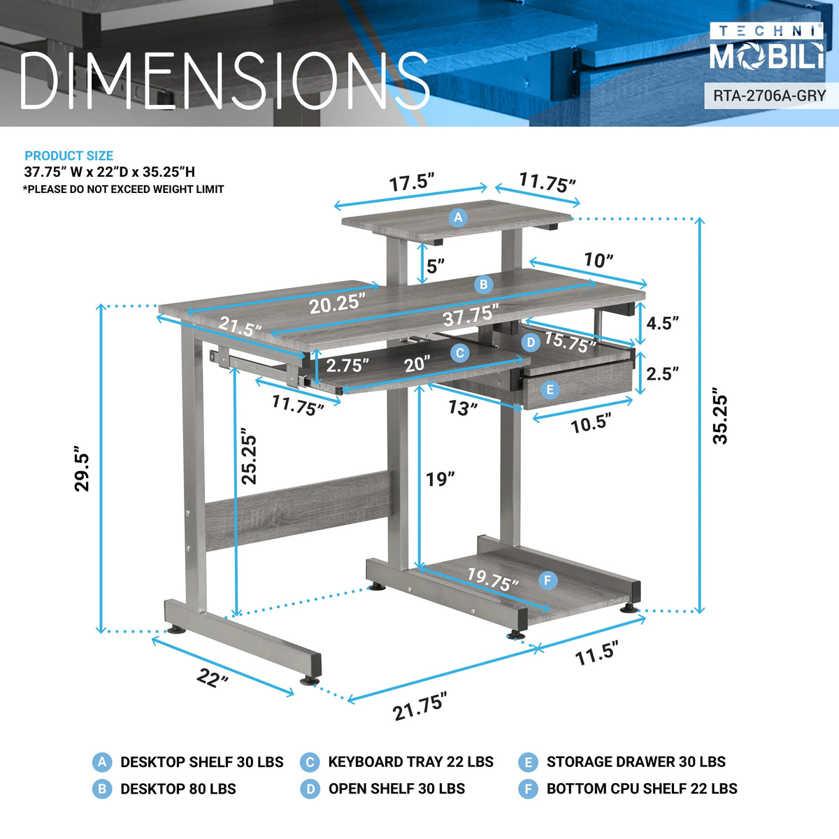 Grey Computer Workstation Desk Q116118