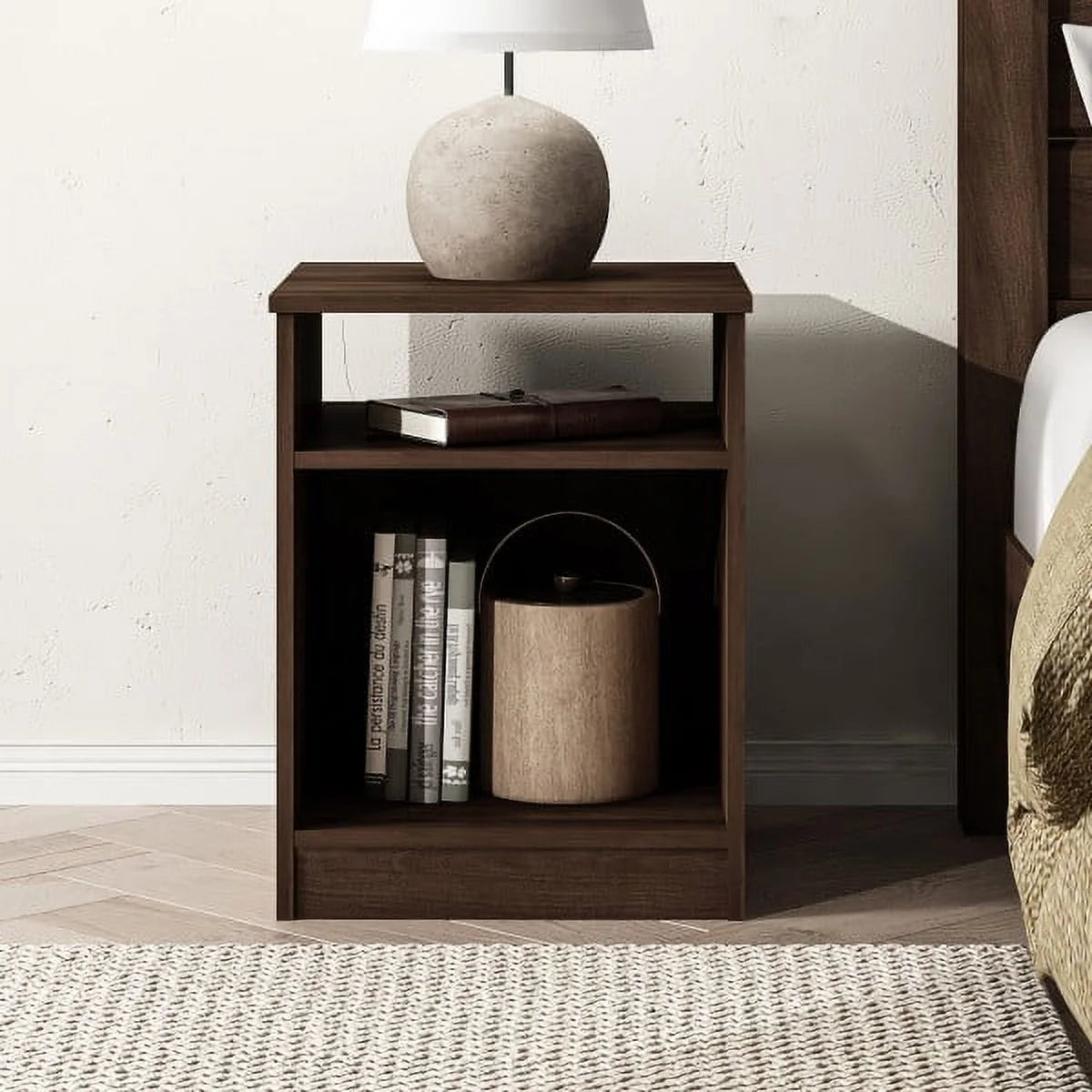 White Open Shelf Nightstand V7619