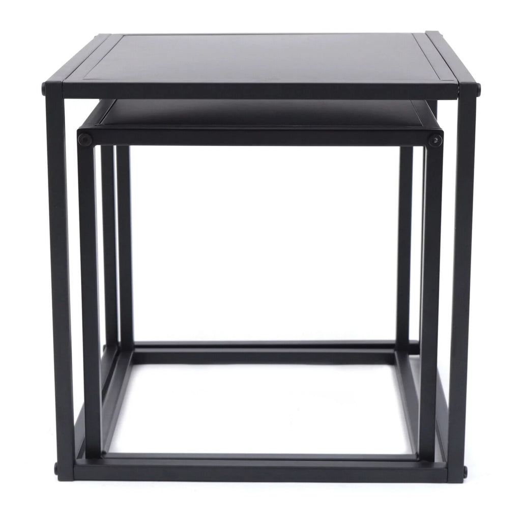 2Pcs Modern Square Metal Coffee Table Side Table End Table Matt Black K93737