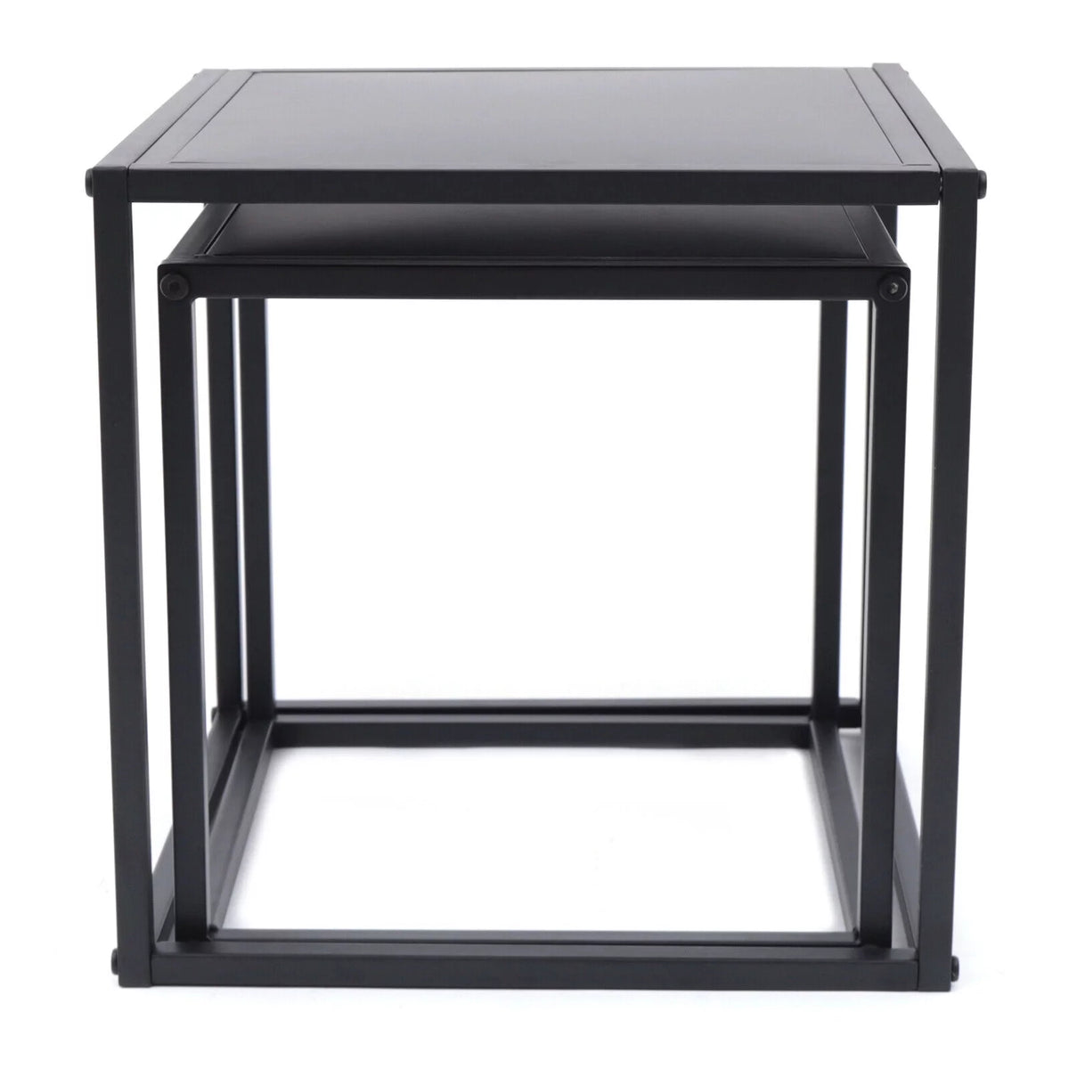 2Pcs Modern Square Metal Coffee Table Side Table End Table Matt Black K93737