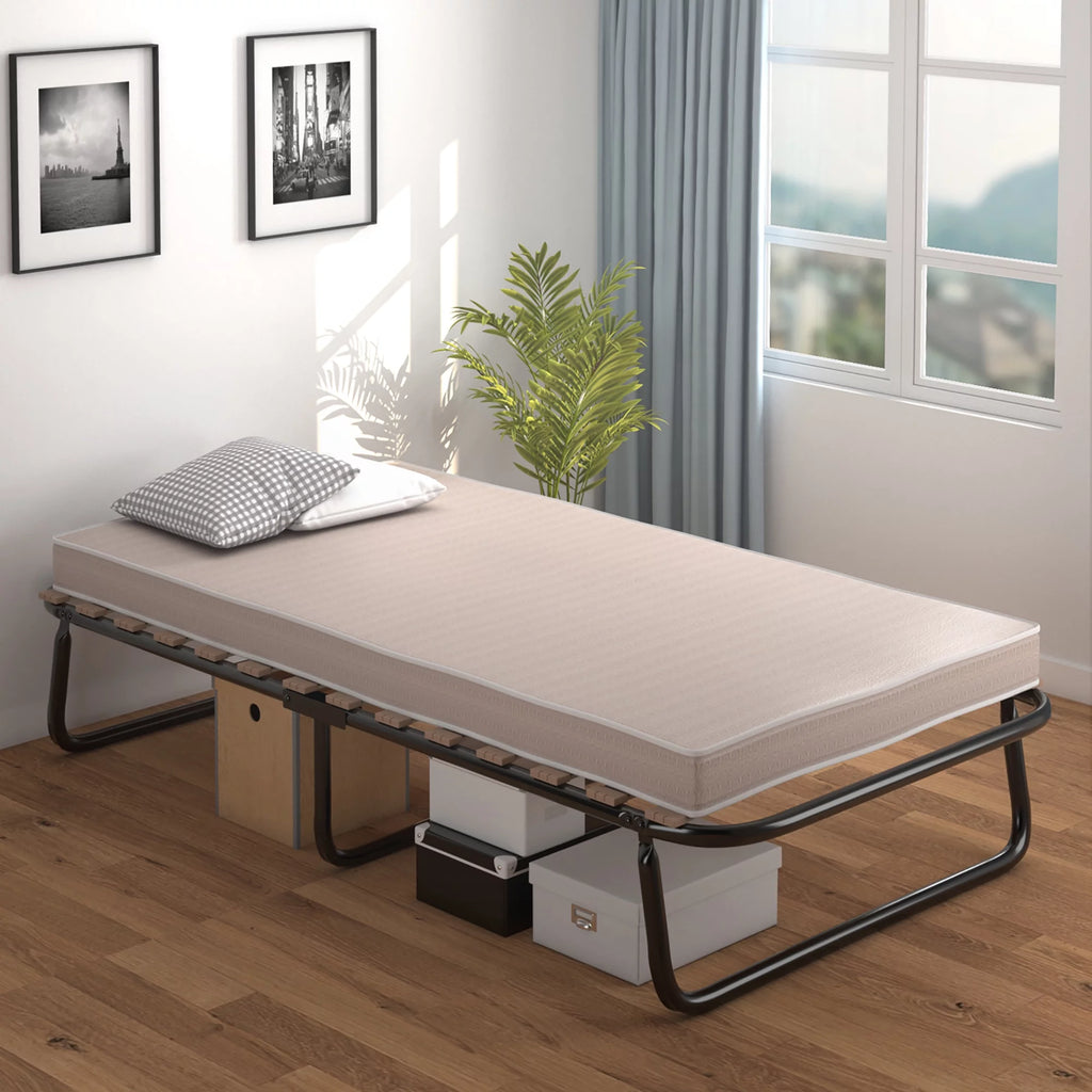 Portable Folding Guest Bed Cot with Memory Foam Mattress Twin Size Y645336