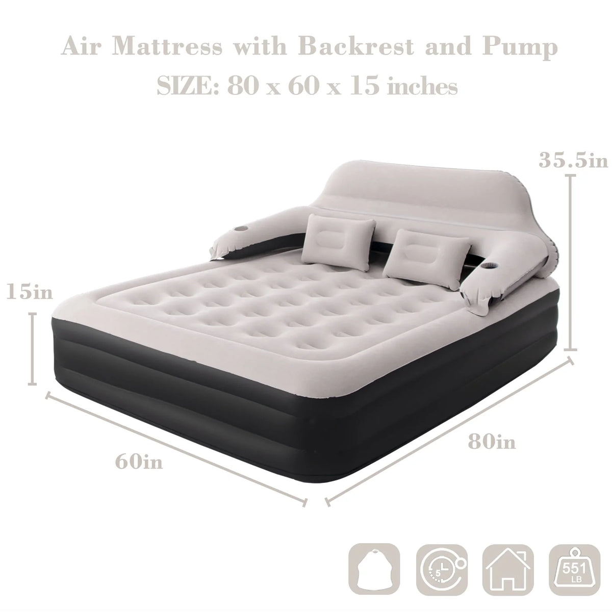 Queen Size 15 Air Mattress with Headboard F723