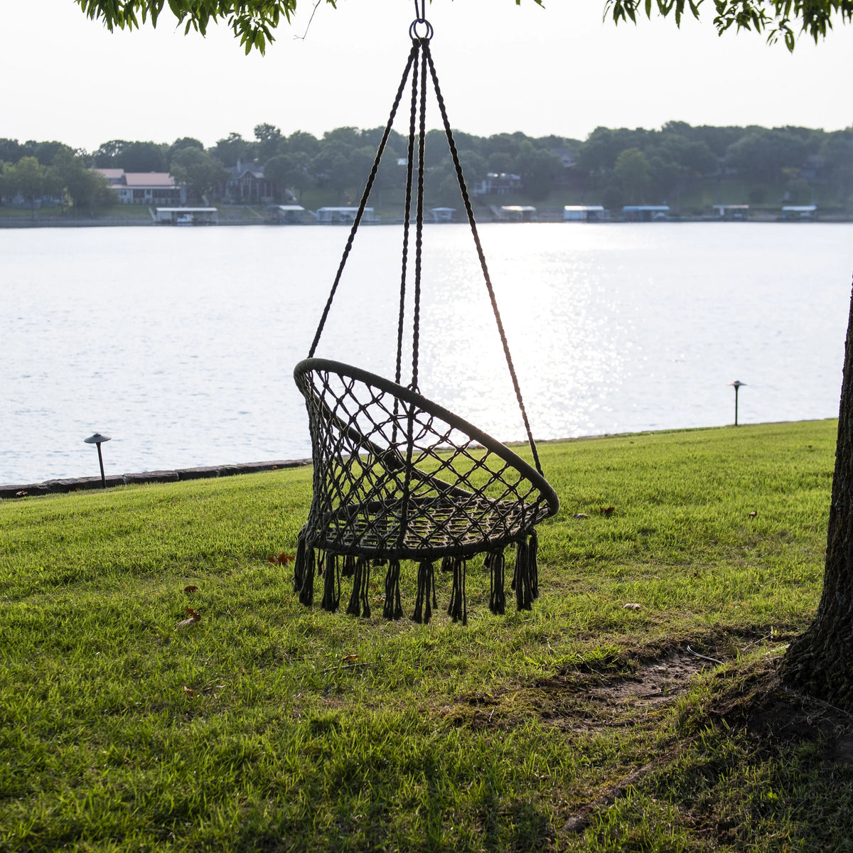 Macrame Outdoor Hammock Chair, Cotton Blend Olive Green, 47” L x 24” W, Capacity 250 lb. E544089
