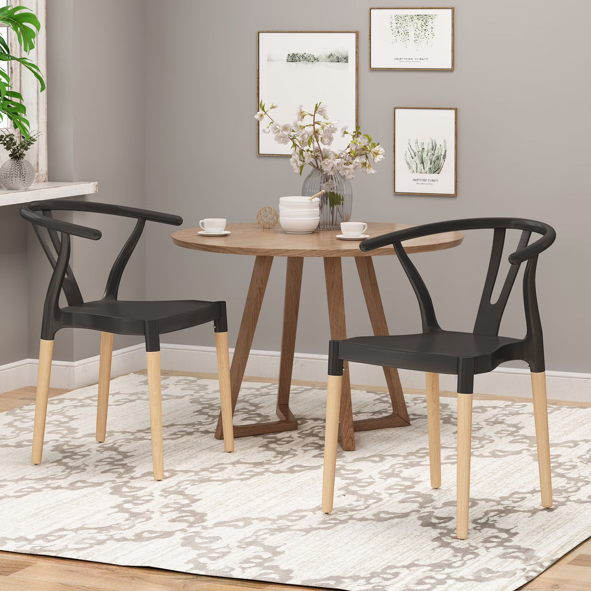 Black and Natural Finish Beech Wood Dining Chair Set of 2 N46521