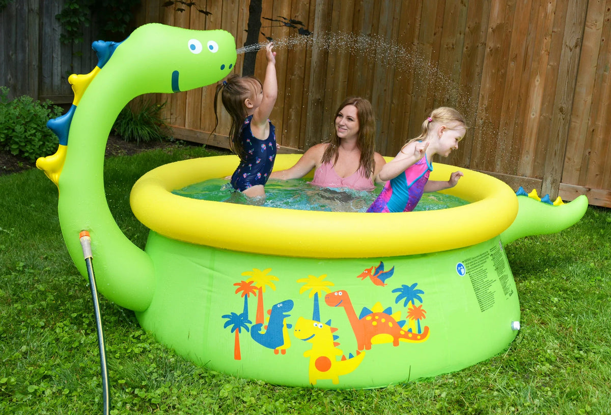 Green Round Inflatable Dinosaur Kiddie Pool with Spray Feature H953084