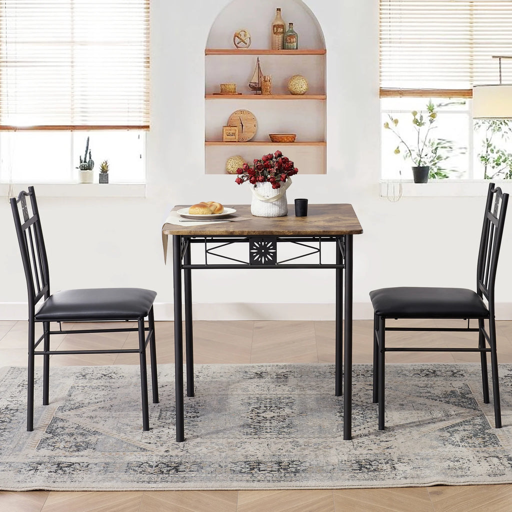 3-Piece Dining Table Set with 2 Black Chairs S8278
