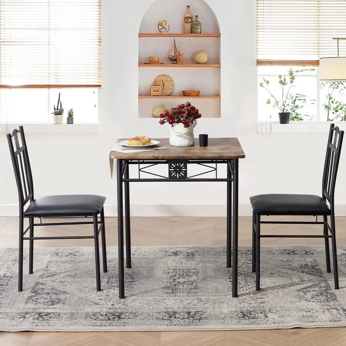 3-Piece Dining Table Set with 2 Black Chairs S8278