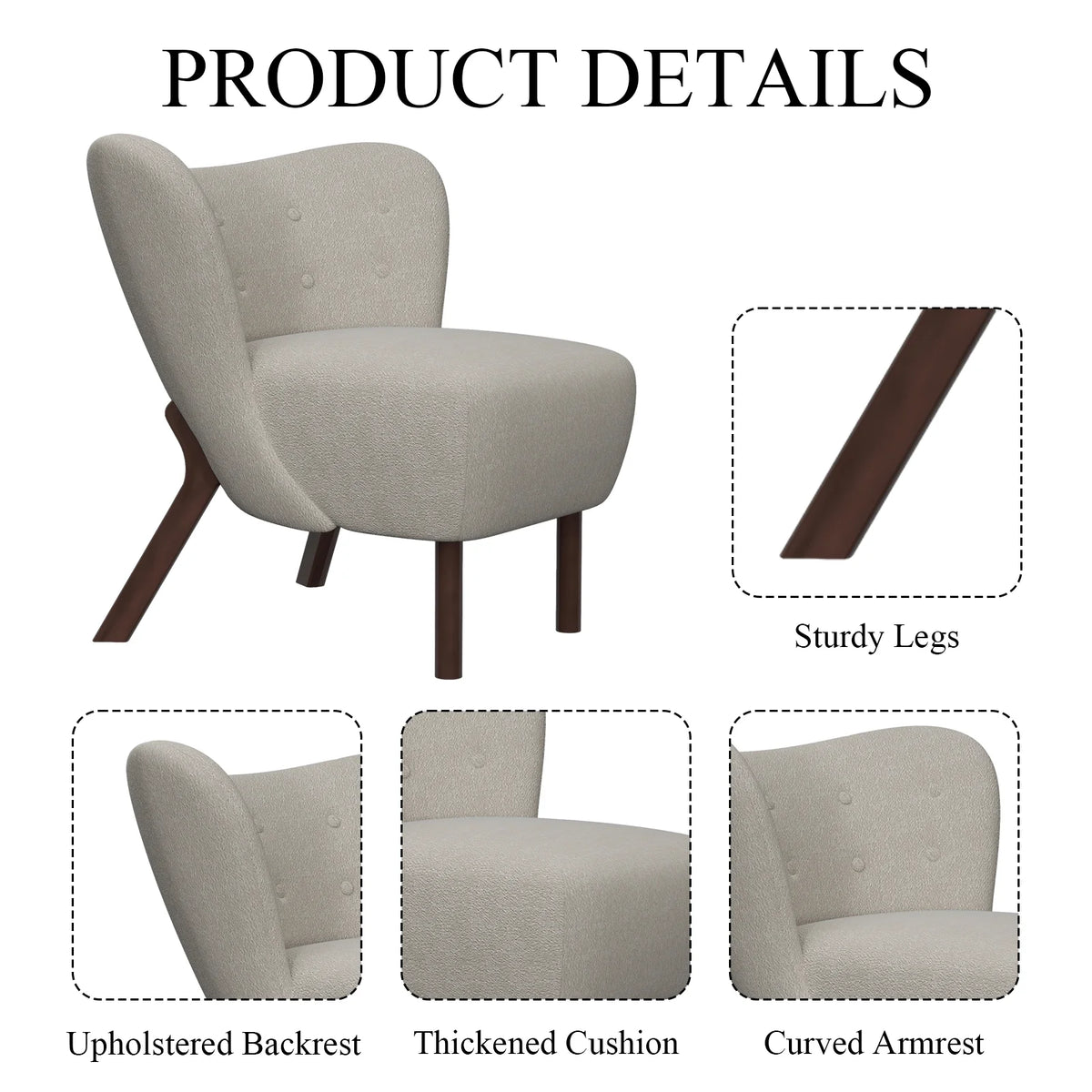 34" Wide Beige Teddy Tufted Wingback Chair with Solid Wood Leg L2083