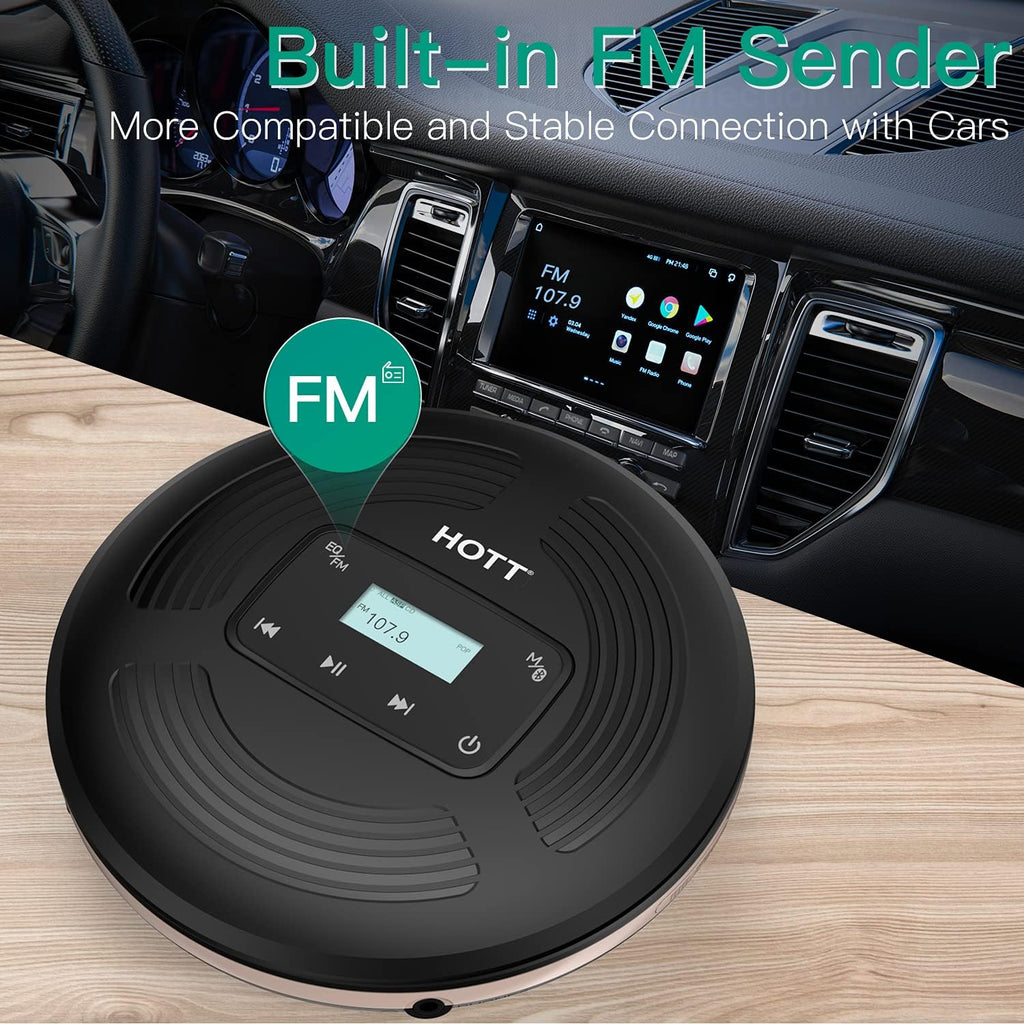 Rechargeable Portable CD Player with Bluetooth FM Transmitter Black Q998