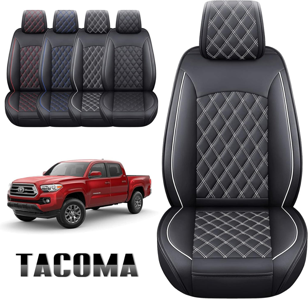 Toyota Tacoma Car Seat Covers Waterproof Leather Full Set Black-White R264453