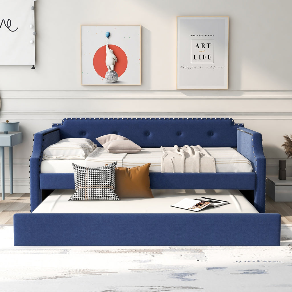 Twin Size Upholstered Daybed with Trundle Blue P165038