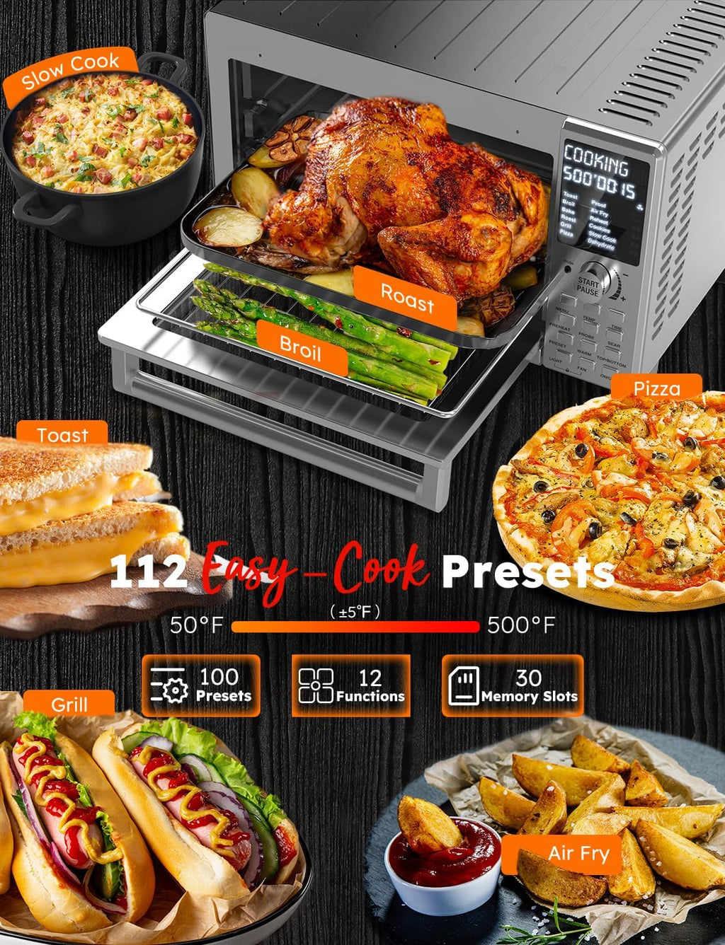 Stainless Steel Air Fryer Toaster Oven with Grill Combo, 30QT M6134