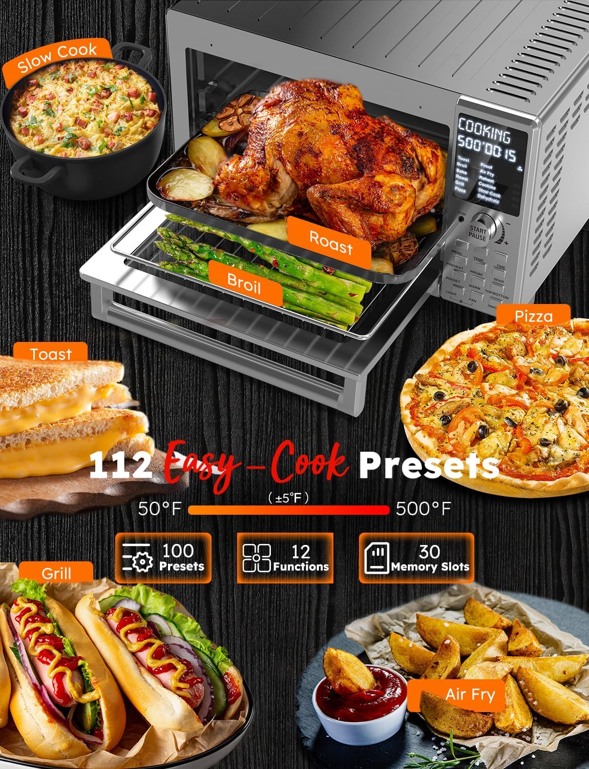 Stainless Steel Air Fryer Toaster Oven with Grill Combo, 30QT M6134