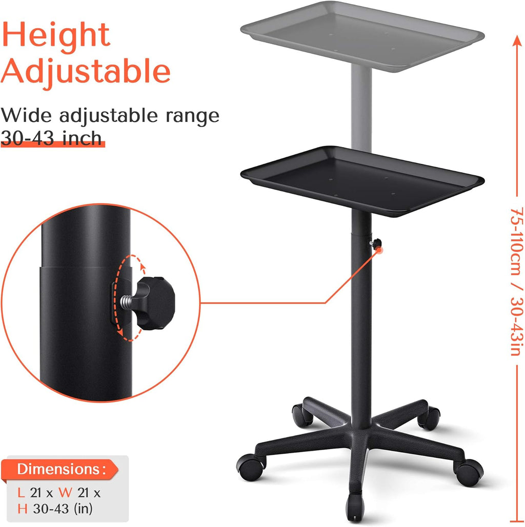 Black Adjustable Salon Tray on Wheels B959