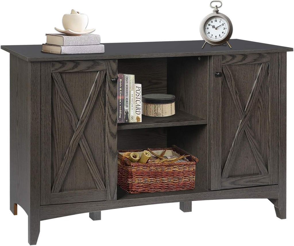 White Brown Accent Cabinet with Doors and Adjustable Shelves C6610
